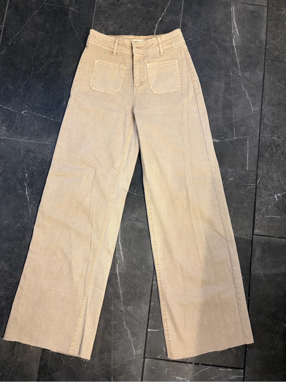 Oat New York Neutral Beige Wide-Leg Jeans